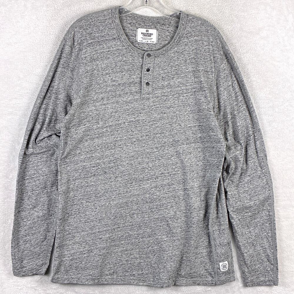Reigning Champ Henley Shirt Mens L Heathered Gray Preppy Classic Outdoors Sports